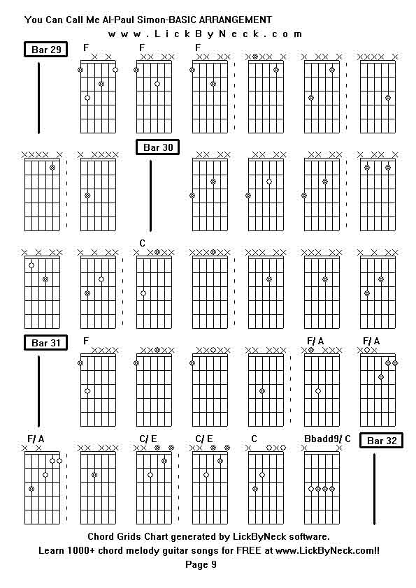 Chord Grids Chart of chord melody fingerstyle guitar song-You Can Call Me Al-Paul Simon-BASIC ARRANGEMENT,generated by LickByNeck software.